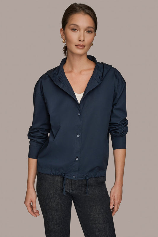 HOODED BUTTON-DOWN SHIRT - NIGHTFALL