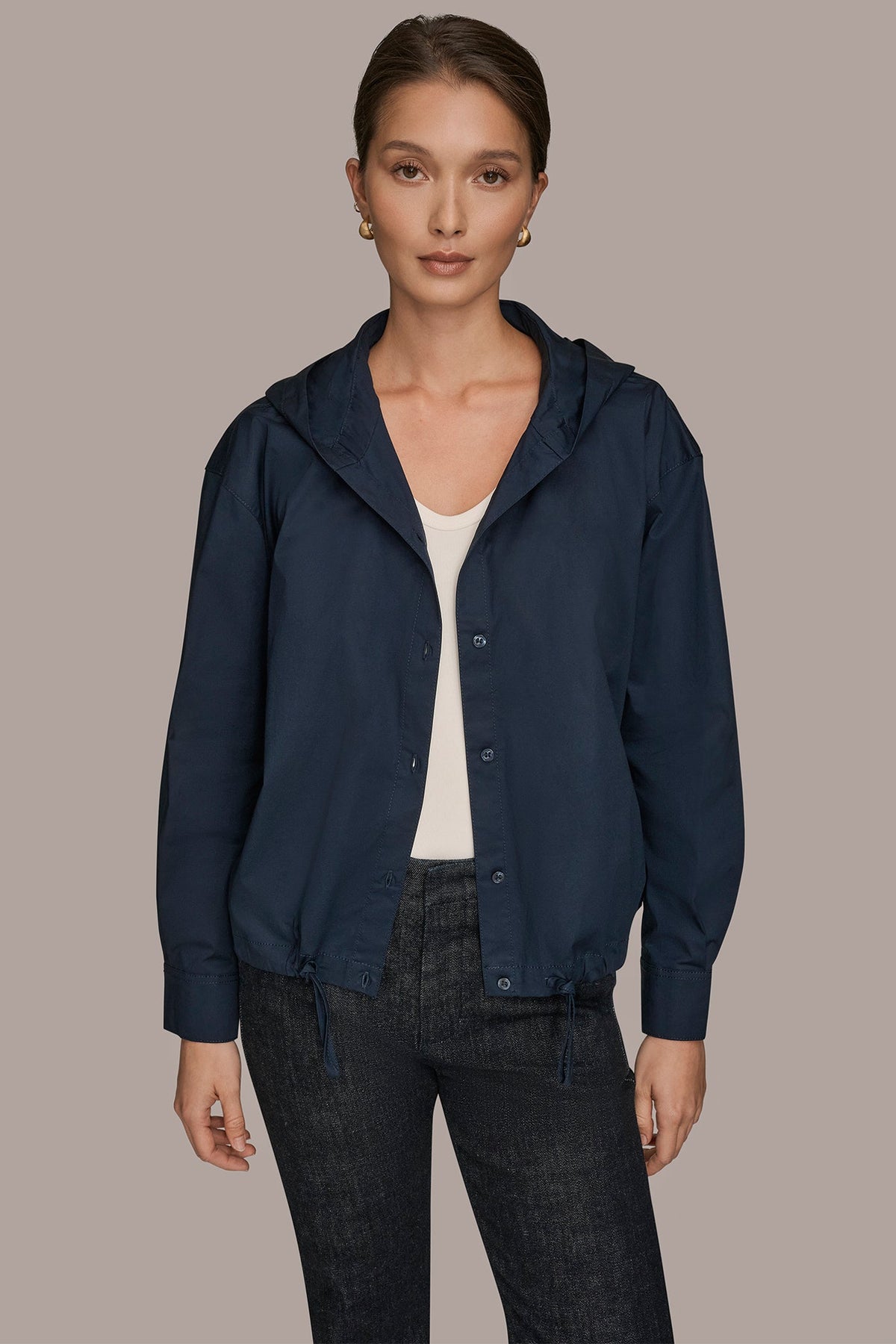HOODED BUTTON-DOWN SHIRT - NIGHTFALL