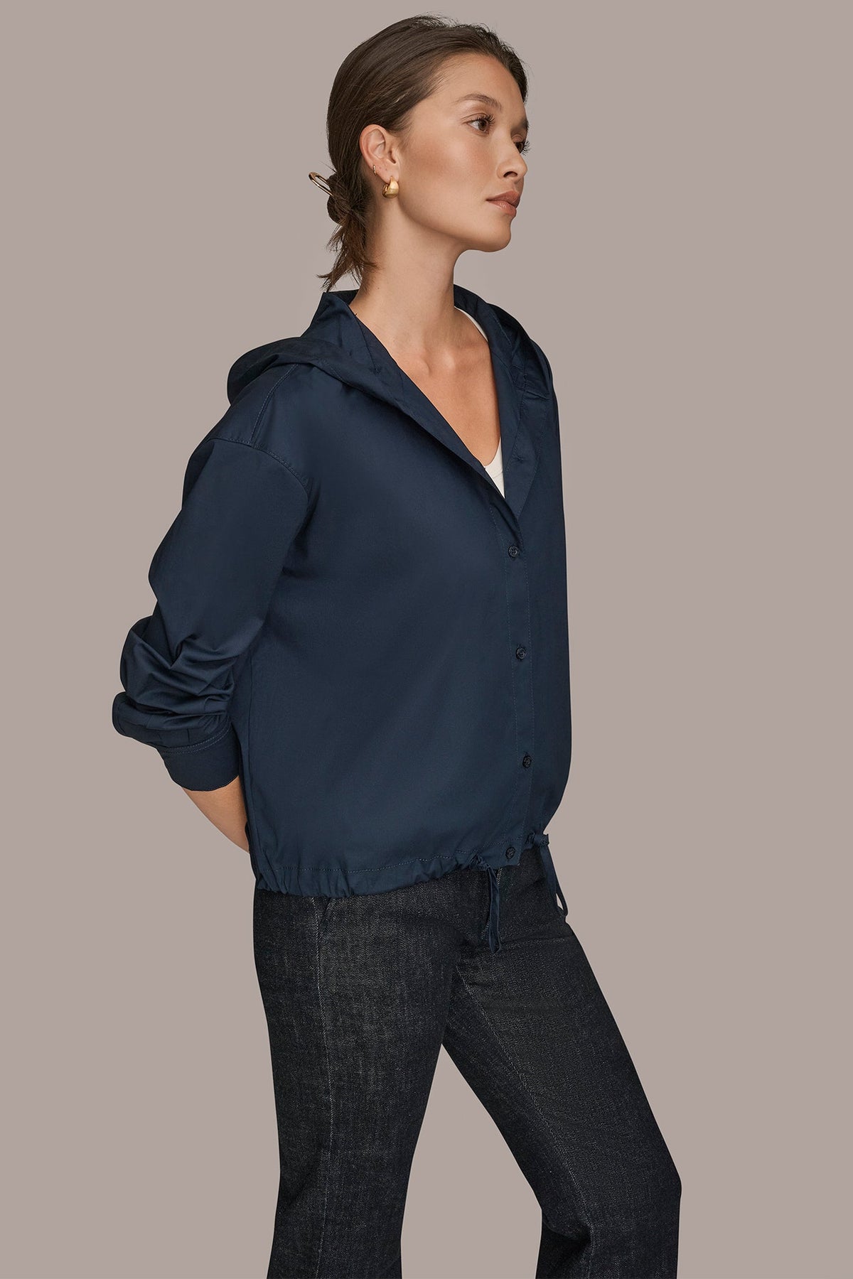 HOODED BUTTON-DOWN SHIRT - NIGHTFALL