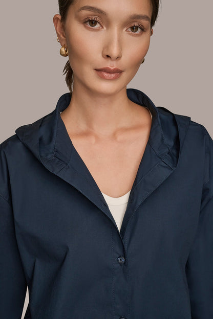 HOODED BUTTON-DOWN SHIRT - NIGHTFALL