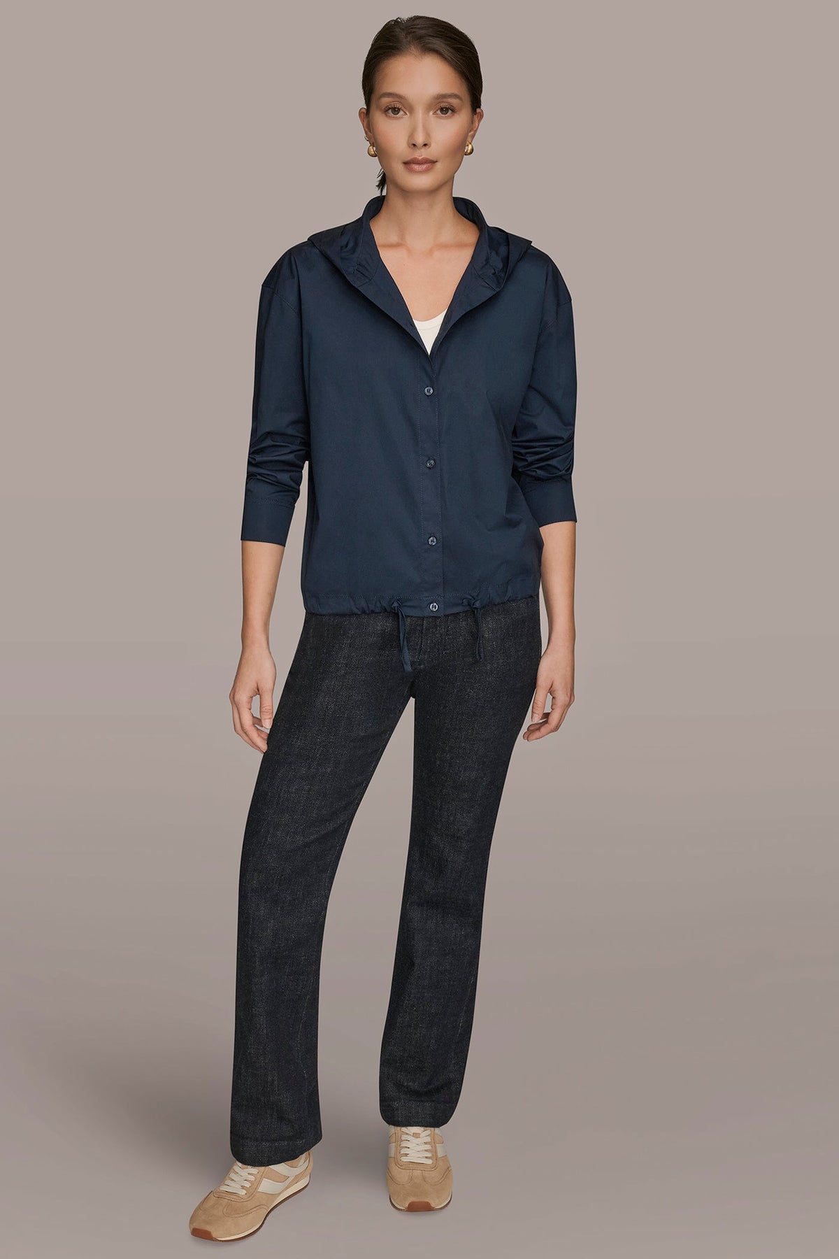 HOODED BUTTON-DOWN SHIRT - NIGHTFALL