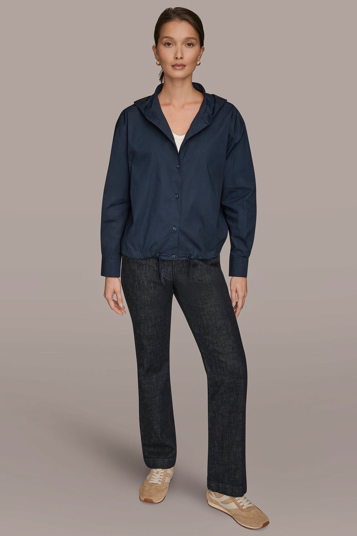 HOODED BUTTON-DOWN SHIRT - NIGHTFALL