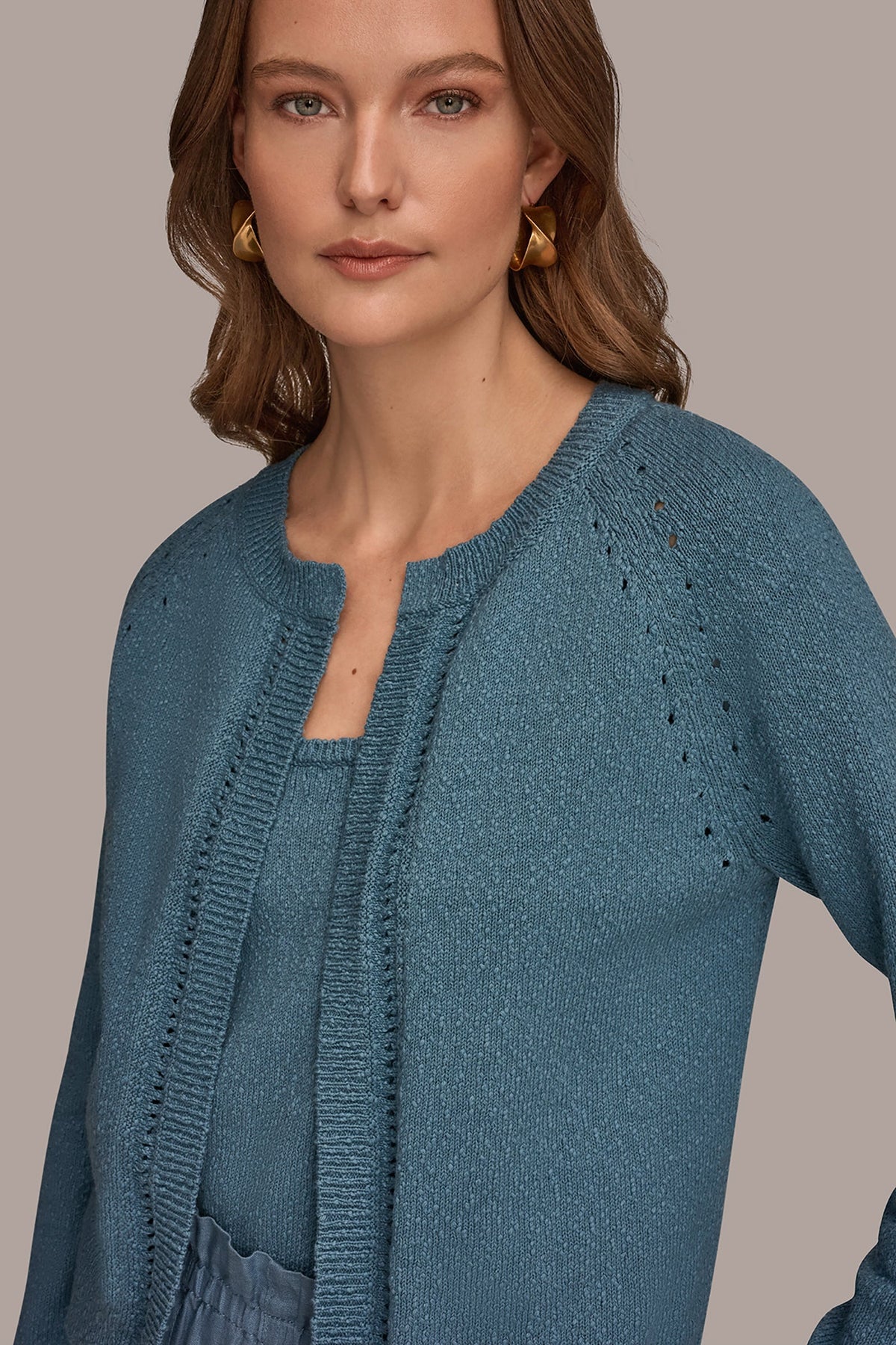 POINTELLE TRIM CARDIGAN - Washed Indigo