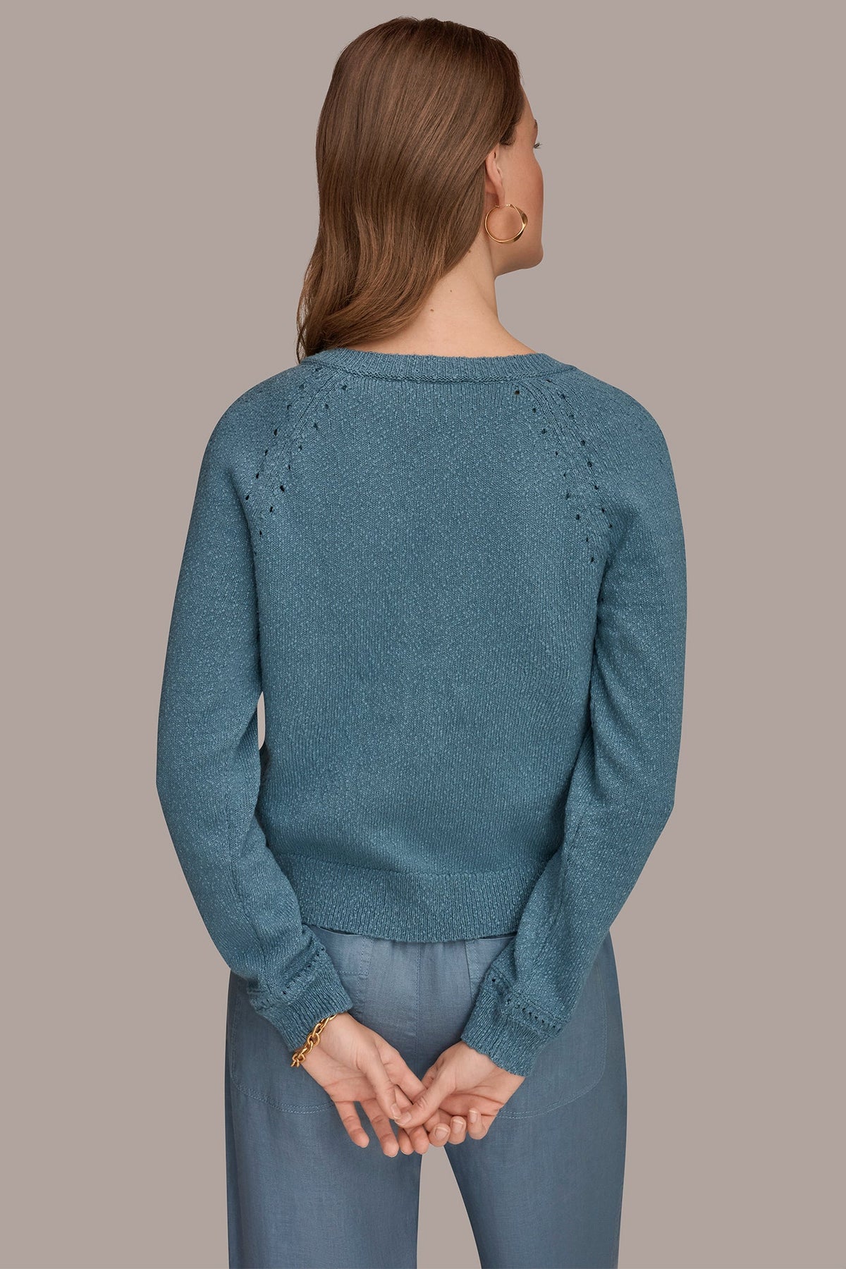 POINTELLE TRIM CARDIGAN - Washed Indigo