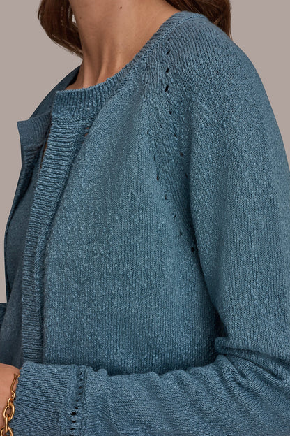 POINTELLE TRIM CARDIGAN - Washed Indigo