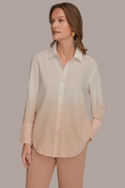 LINEN-BLEND DIP-DYED STRIPED SHIRT - Snow Petal Dip Dye