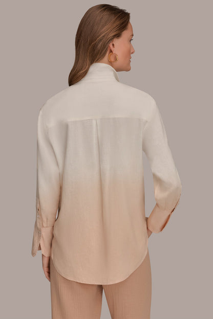 LINEN-BLEND DIP-DYED STRIPED SHIRT - Snow Petal Dip Dye