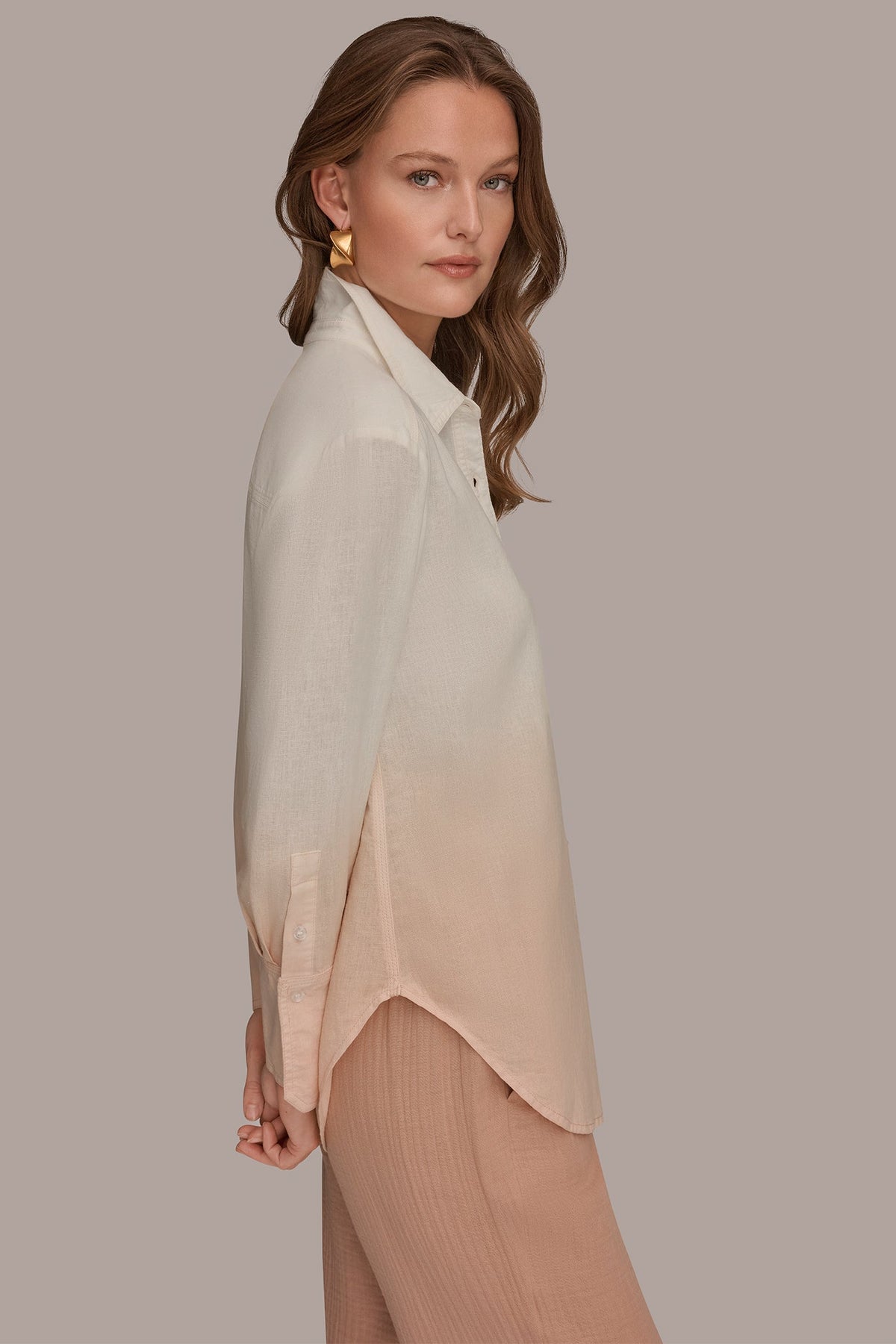 LINEN-BLEND DIP-DYED STRIPED SHIRT - Snow Petal Dip Dye