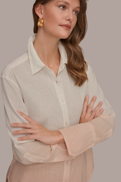 LINEN-BLEND DIP-DYED STRIPED SHIRT - Snow Petal Dip Dye