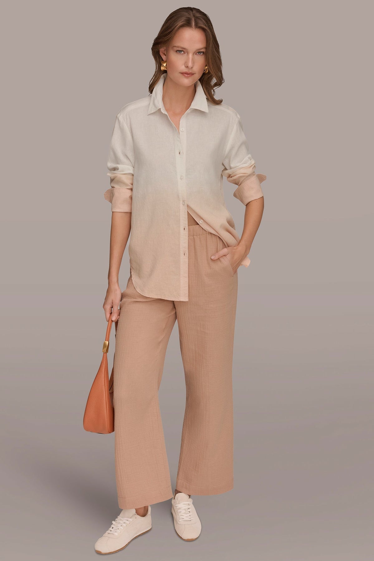 LINEN-BLEND DIP-DYED STRIPED SHIRT - Snow Petal Dip Dye
