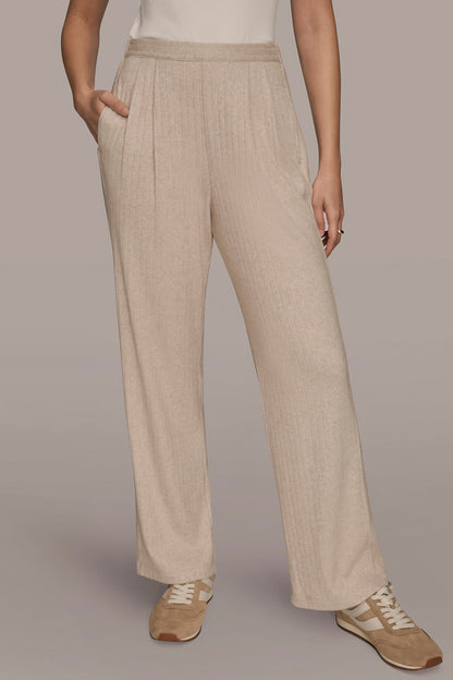 HIGH-RISE PLEATED PANT - LIGHT FAWN HEATHER