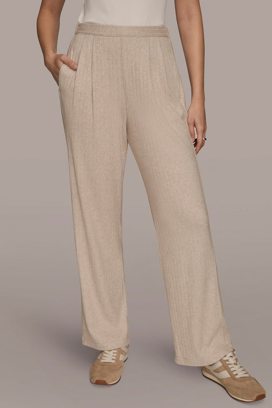 HIGH-RISE PLEATED PANT - LIGHT FAWN HEATHER