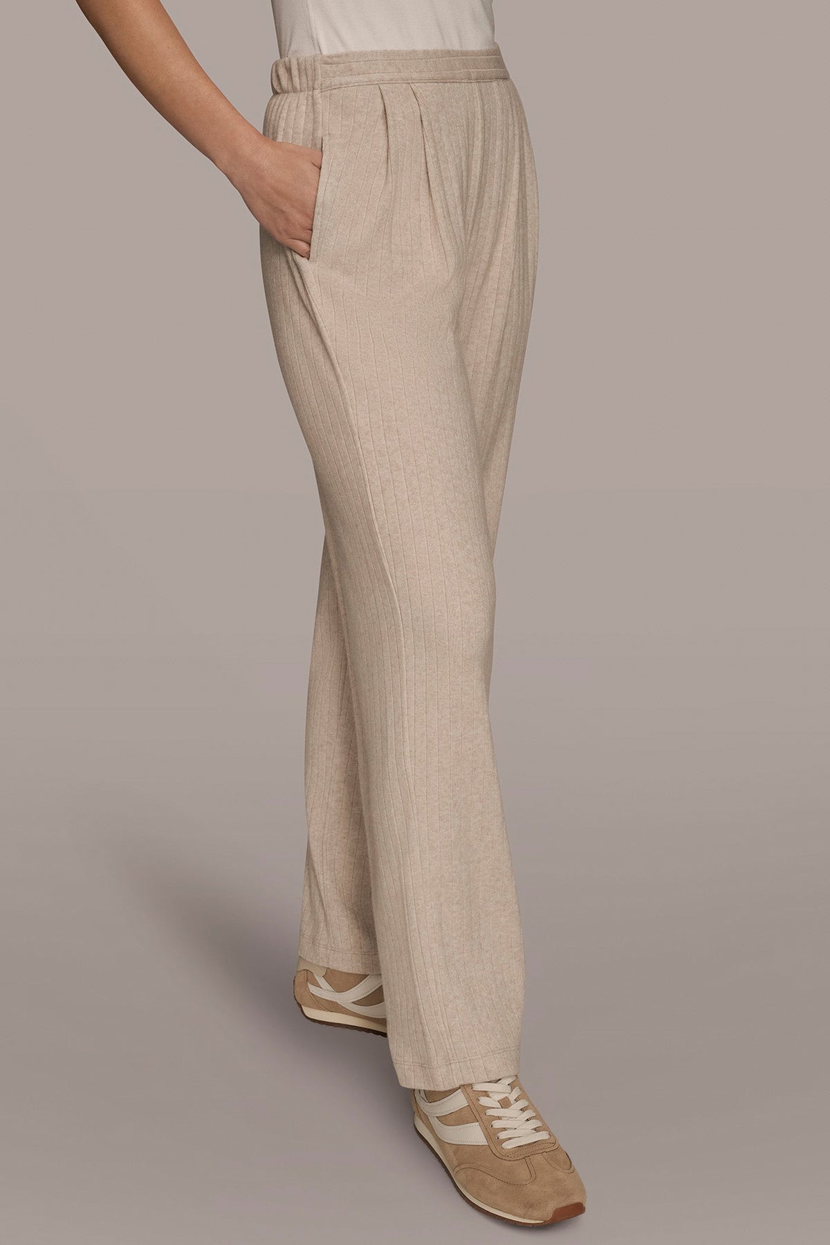 HIGH-RISE PLEATED PANT - LIGHT FAWN HEATHER