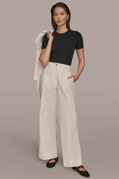 HIGH-RISE PINTUCKED WIDE-LEG TROUSER - CREAM