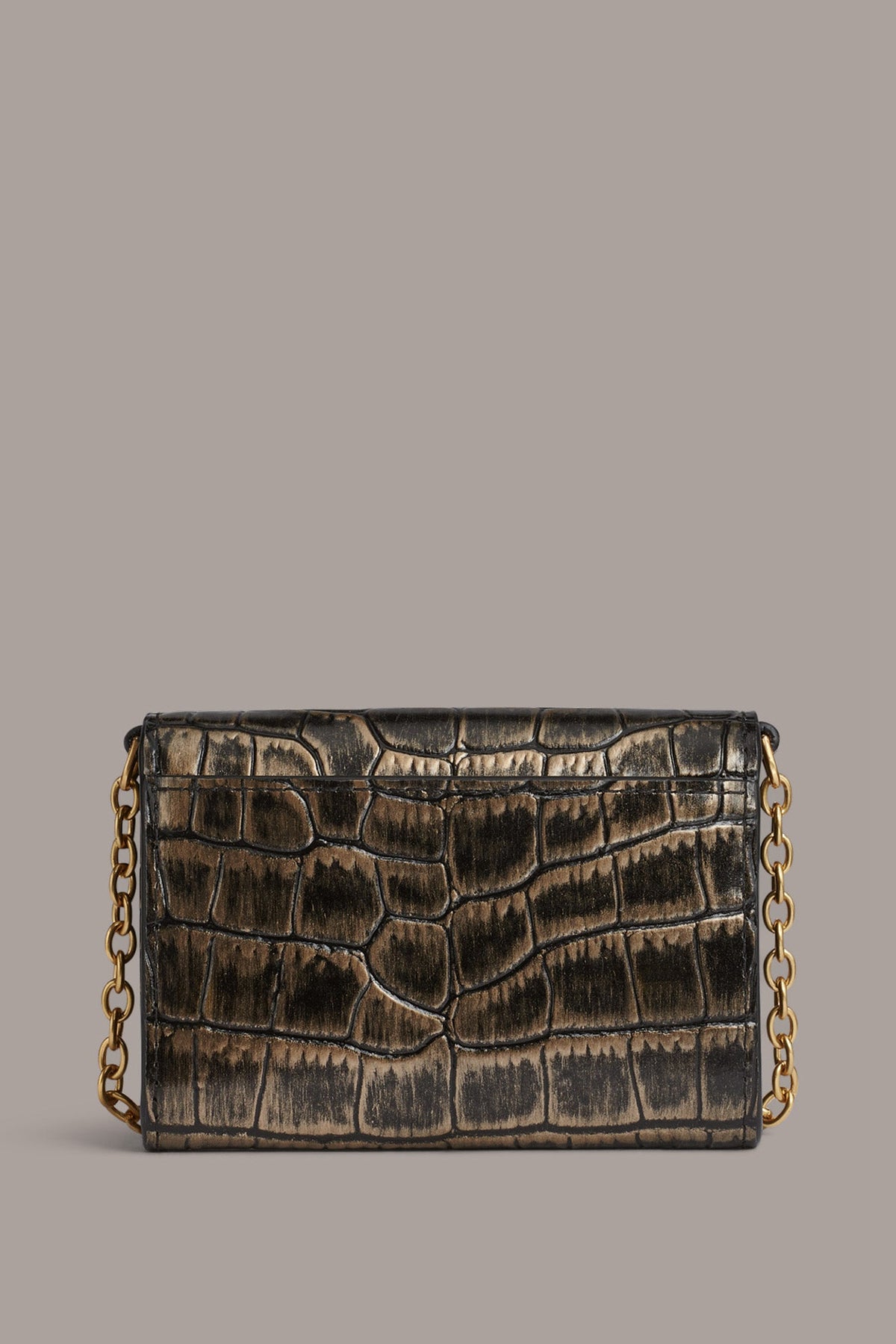 MALVERNE METALLIC CROC-EFFECT MINI CROSSBODY BAG - BLACK/GOLD