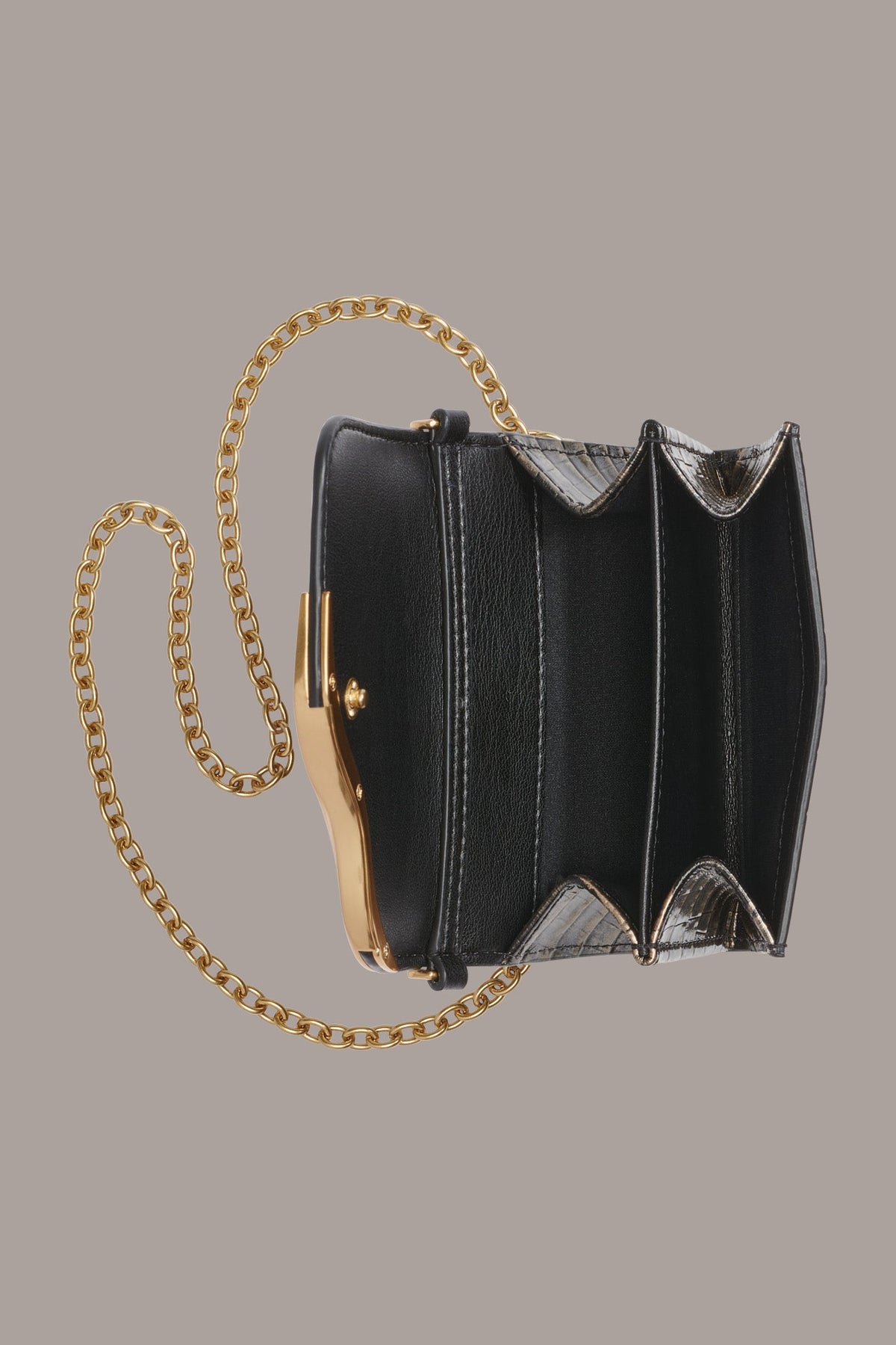MALVERNE METALLIC CROC-EFFECT MINI CROSSBODY BAG - BLACK/GOLD