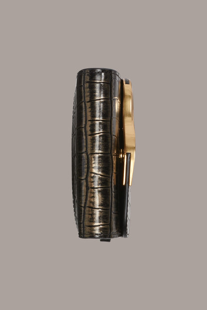 MALVERNE METALLIC CROC-EFFECT MINI CROSSBODY BAG - BLACK/GOLD
