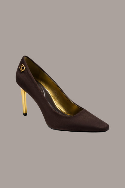 SAVITA LOGO-EMBELLISHED HIGH PUMP - CHOCOLATE