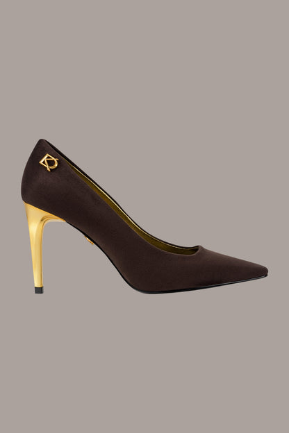 SAVITA LOGO-EMBELLISHED HIGH PUMP - CHOCOLATE