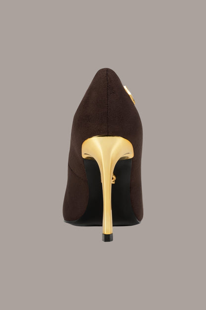 SAVITA LOGO-EMBELLISHED HIGH PUMP - CHOCOLATE