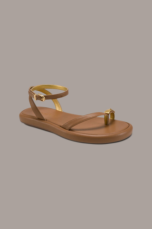 TABITHA ANKLE STRAP FLAT SANDAL - Tan