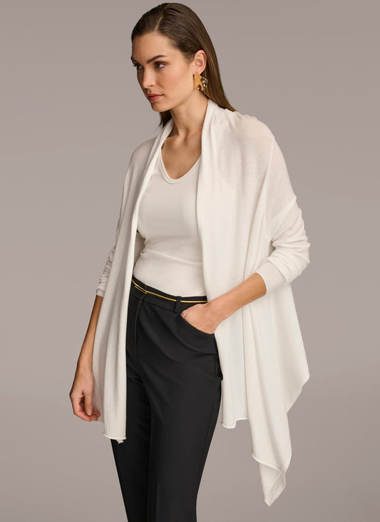 LONG SLEEVE DRAPE CARDIGAN - Cream