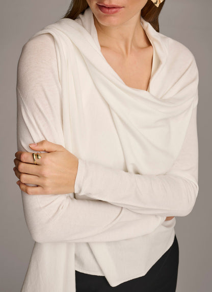 LONG SLEEVE DRAPE CARDIGAN - Cream