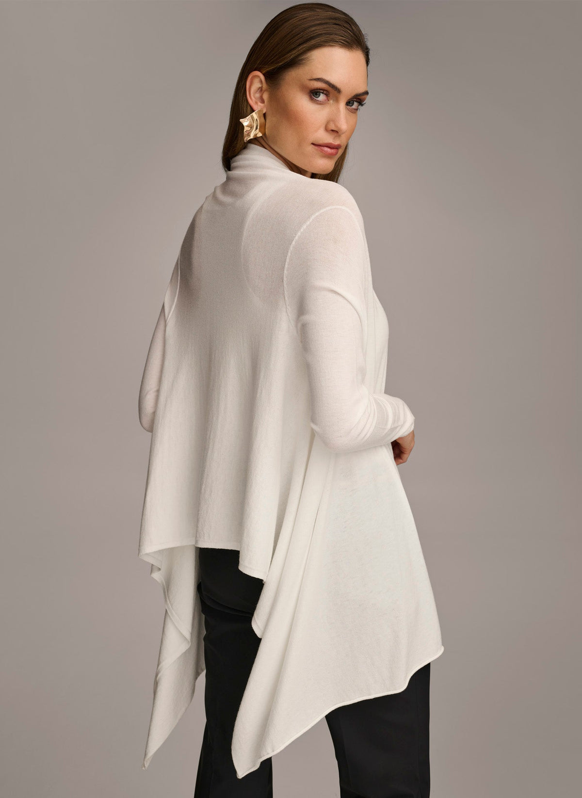 LONG SLEEVE DRAPE CARDIGAN - Cream