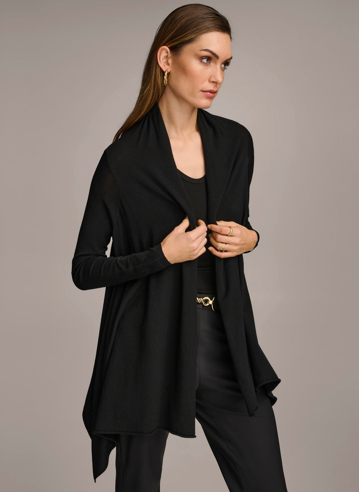 LONG SLEEVE DRAPE CARDIGAN - Black