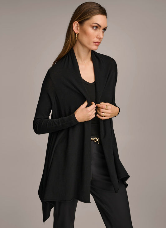 LONG SLEEVE DRAPE CARDIGAN - Black