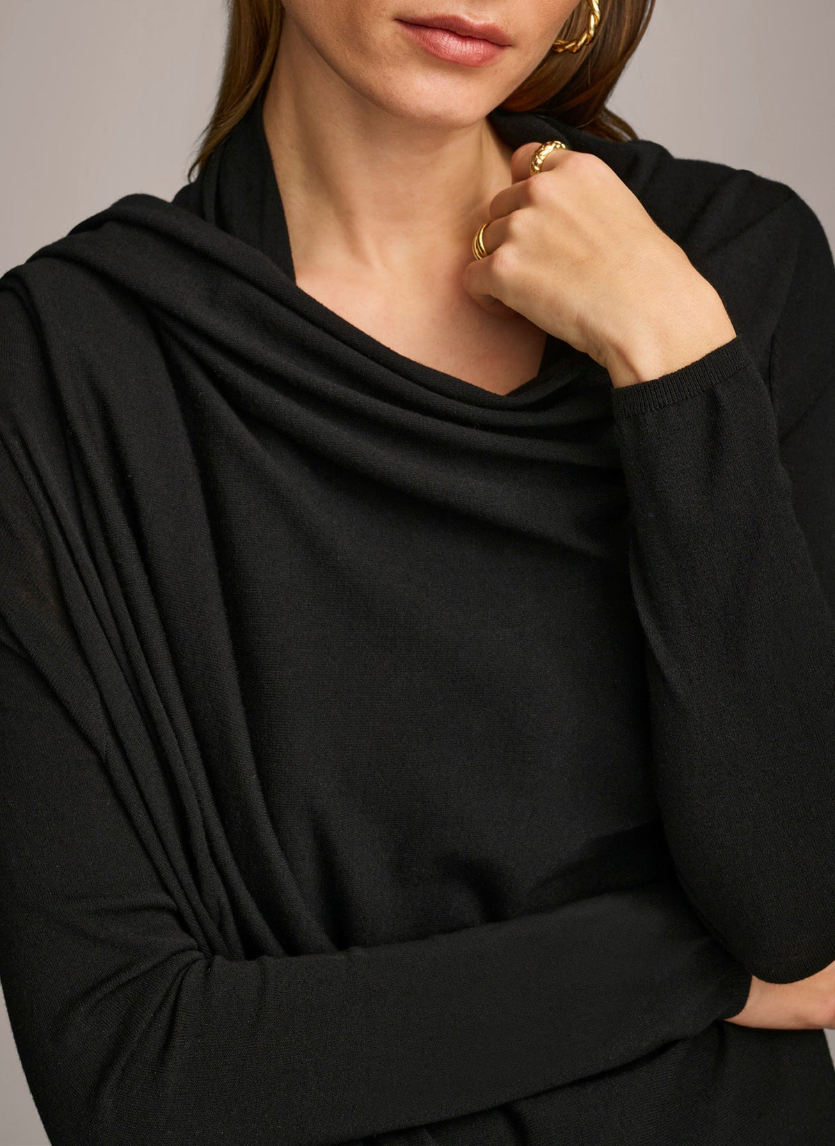 LONG SLEEVE DRAPE CARDIGAN - Black
