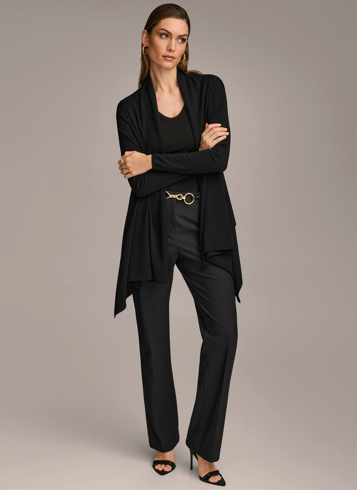 LONG SLEEVE DRAPE CARDIGAN - Black