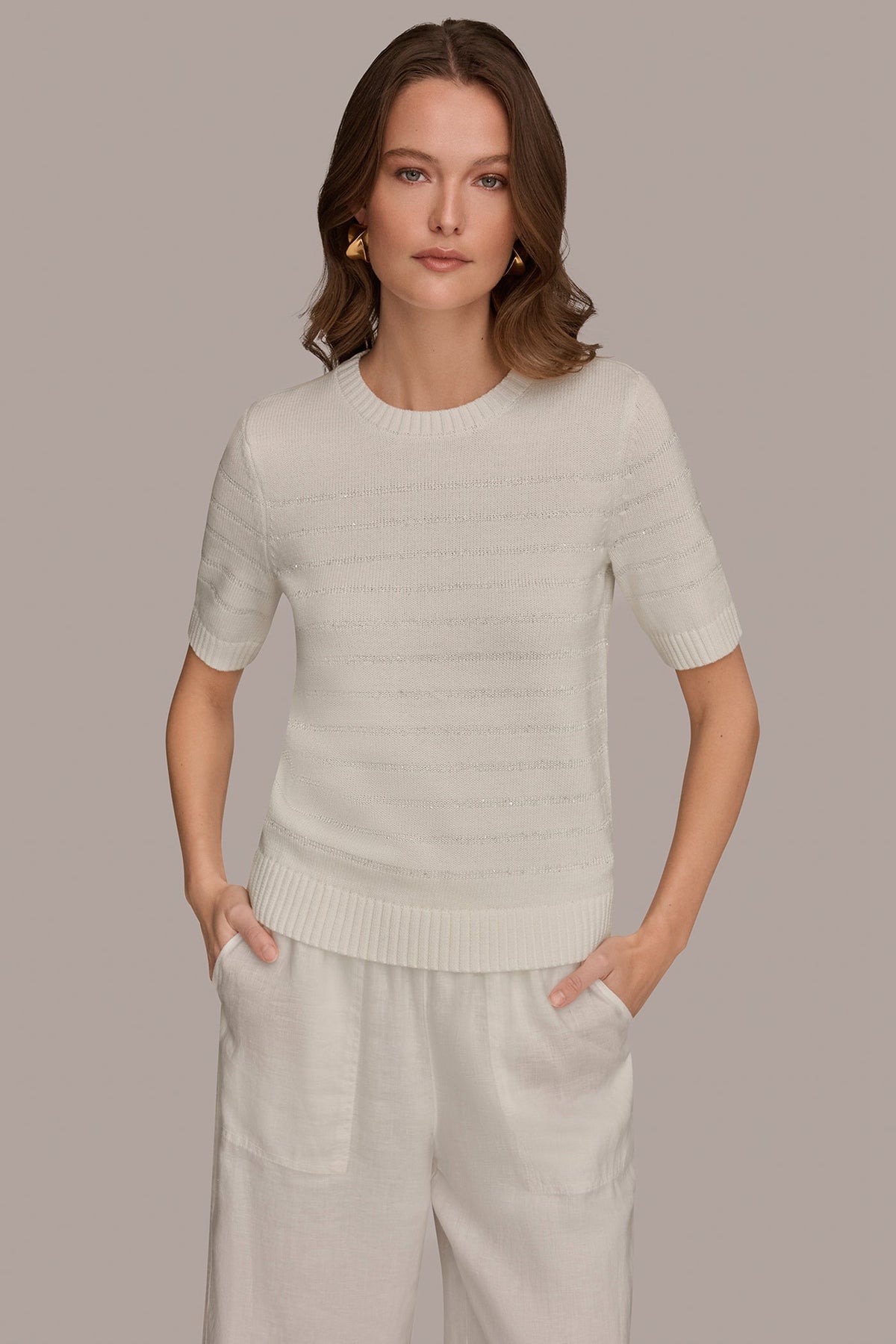 SEQUIN STRIPE SWEATER - Cream