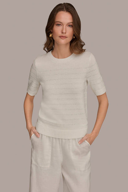 SEQUIN STRIPE SWEATER - Cream