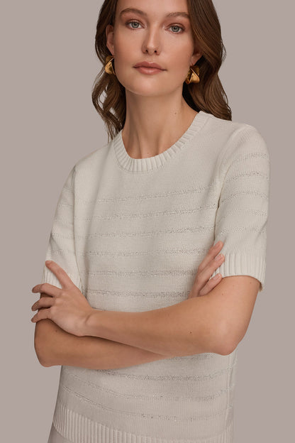 SEQUIN STRIPE SWEATER - Cream