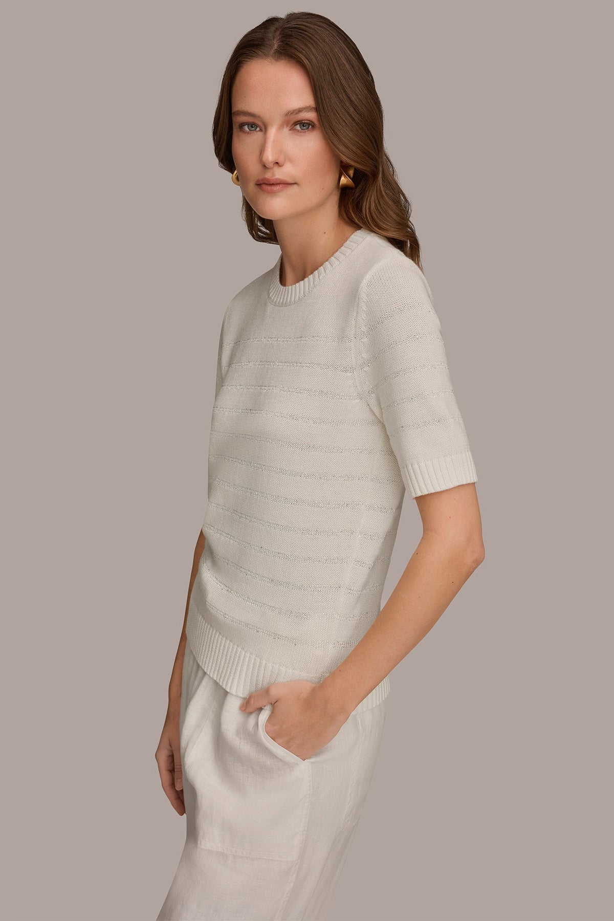 SEQUIN STRIPE SWEATER - Cream