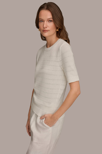 SEQUIN STRIPE SWEATER - Cream