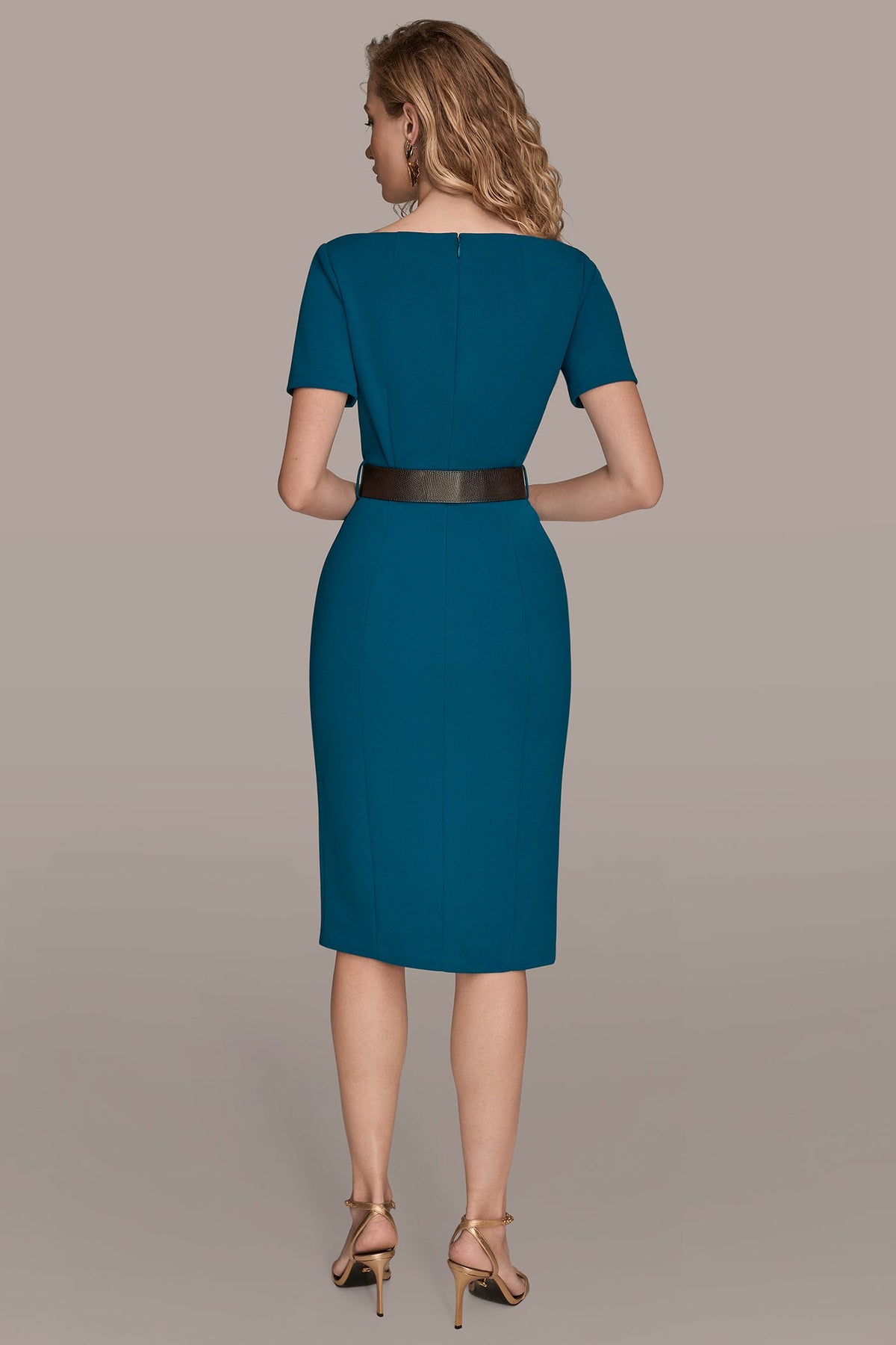 LONG SLEEVE DOUBLE-SPLIT SHEATH DRESS - Midnight Green