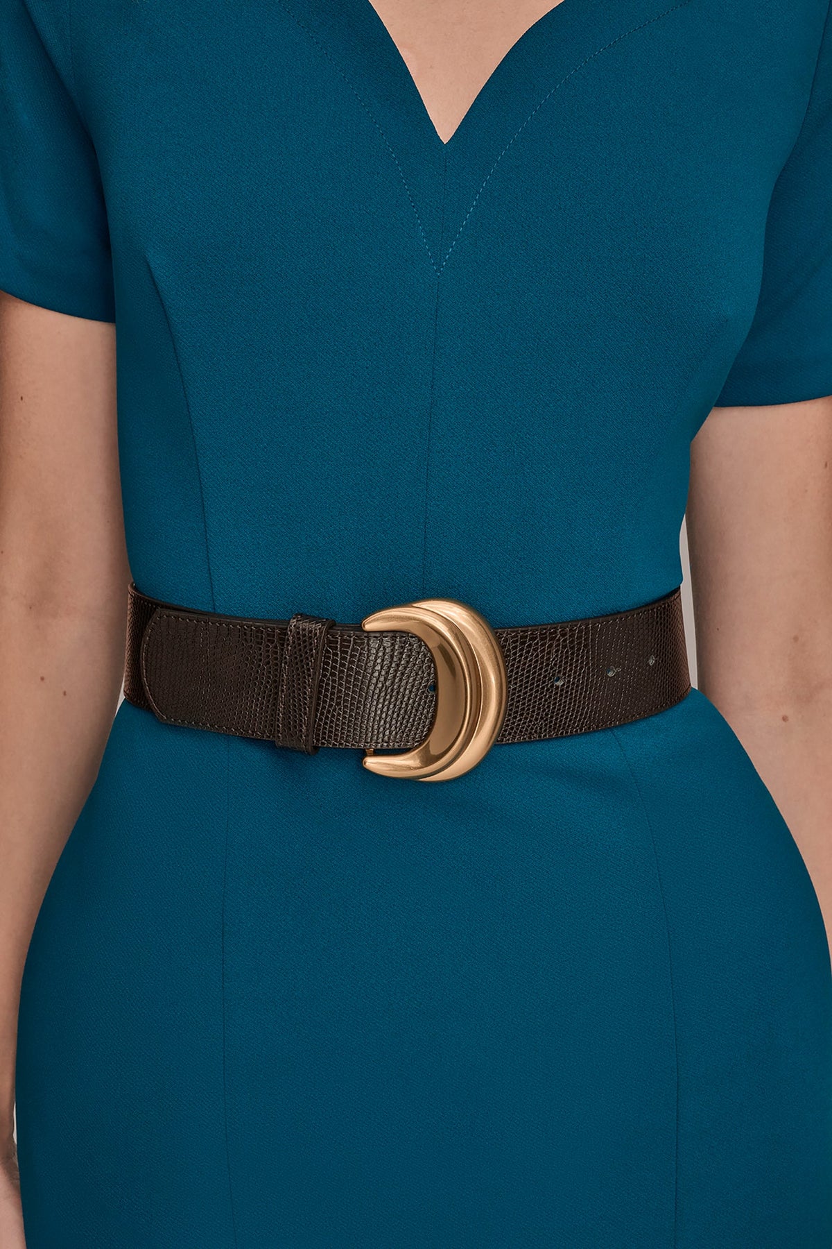 LONG SLEEVE DOUBLE-SPLIT SHEATH DRESS - Midnight Green