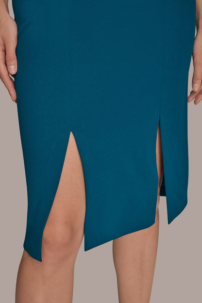 LONG SLEEVE DOUBLE-SPLIT SHEATH DRESS - Midnight Green