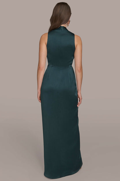 CRINKLE SATIN SLEEVELESS MAXI WRAP DRESS - HUDSON