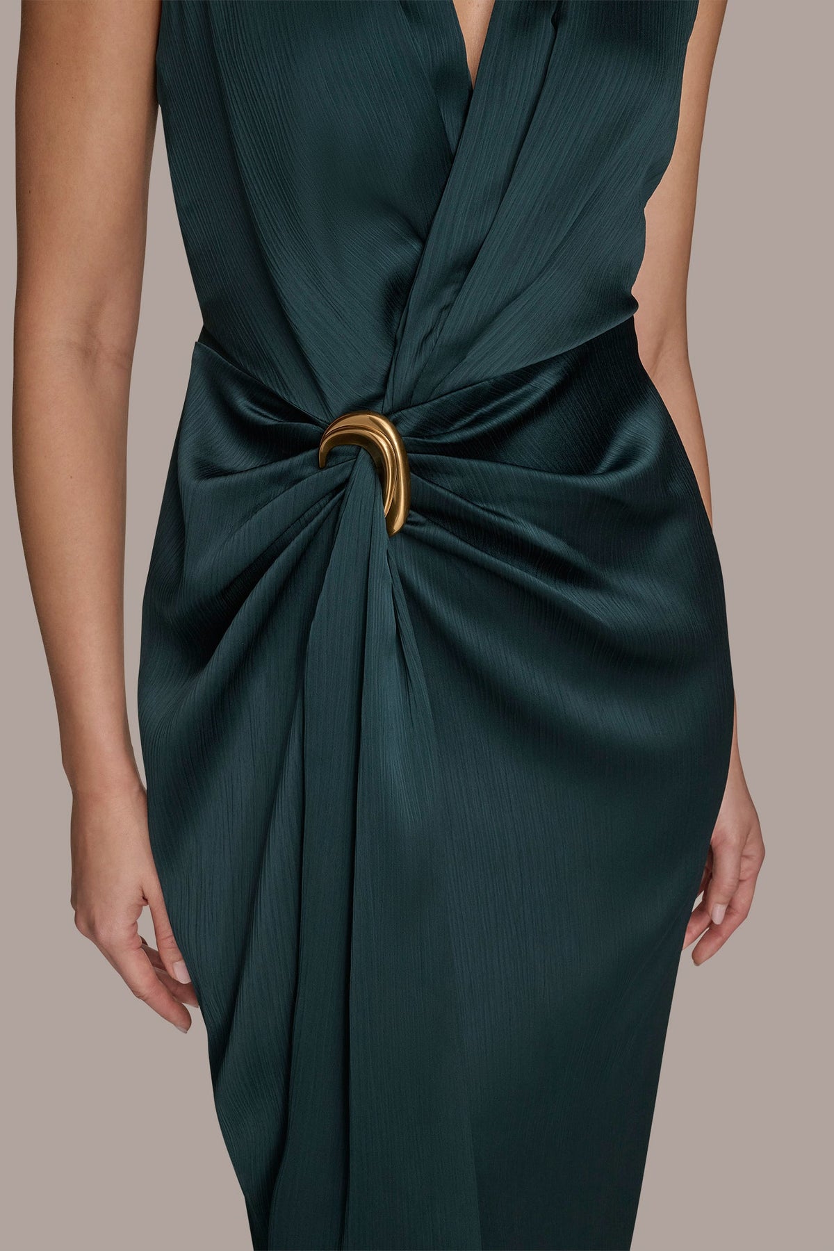 CRINKLE SATIN SLEEVELESS MAXI WRAP DRESS - HUDSON
