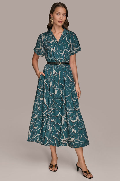 SHORT SLEEVE FLORAL MIDI SHIRT DRESS - HUDSON