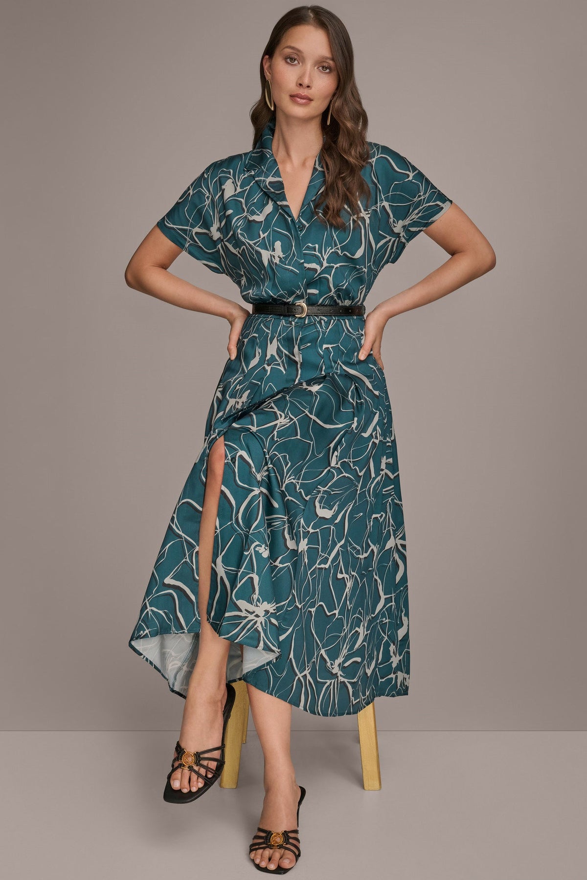 SHORT SLEEVE FLORAL MIDI SHIRT DRESS - HUDSON