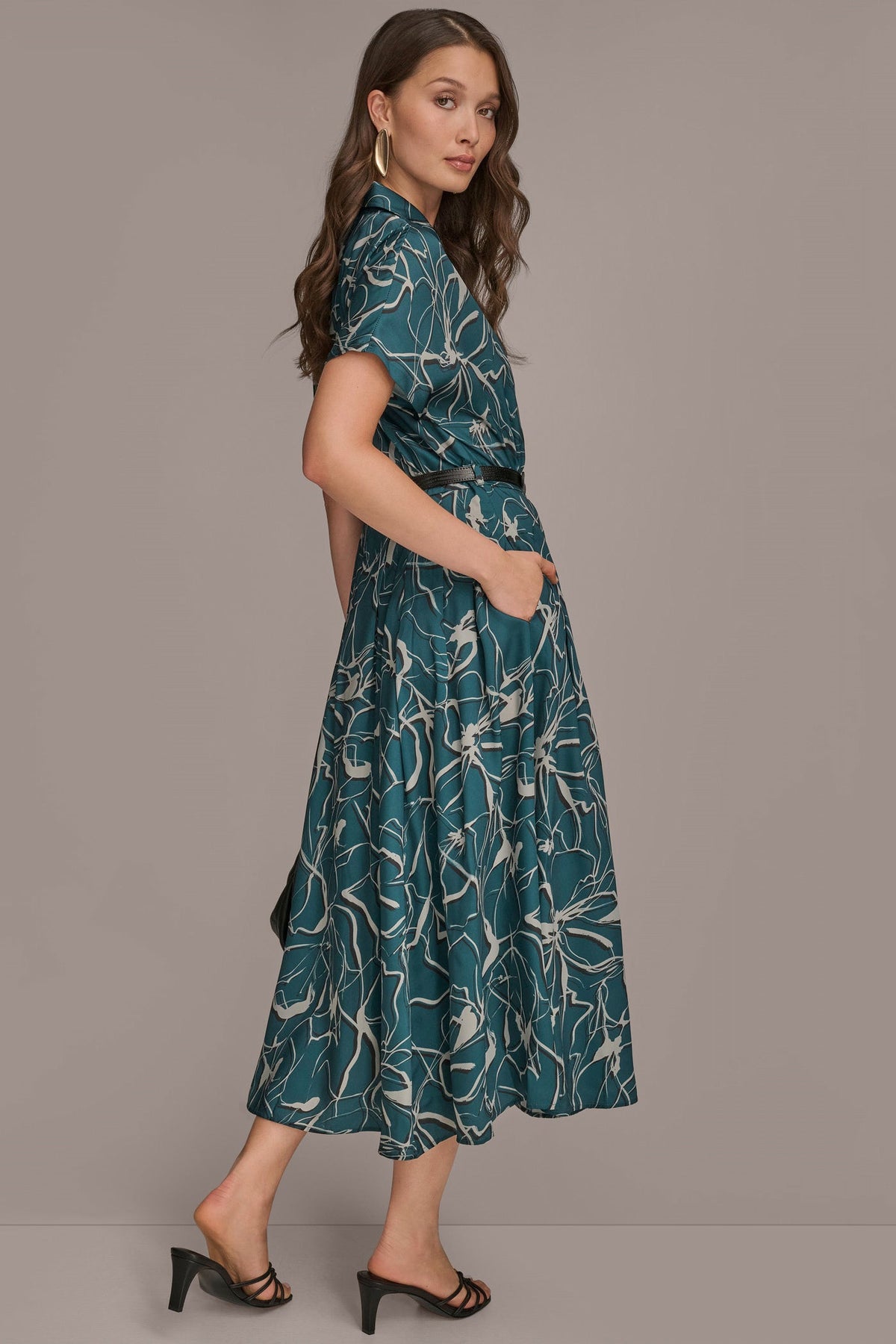 SHORT SLEEVE FLORAL MIDI SHIRT DRESS - HUDSON