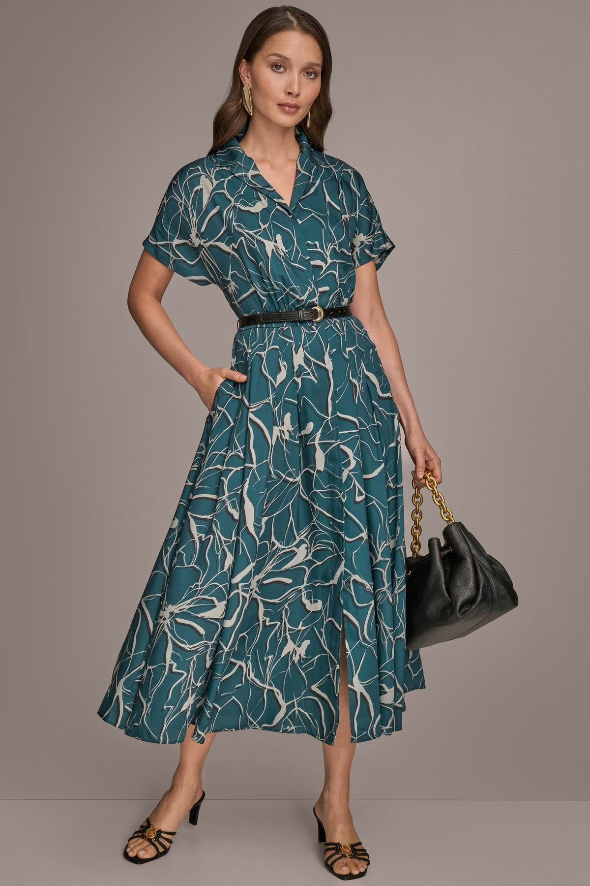 SHORT SLEEVE FLORAL MIDI SHIRT DRESS - HUDSON