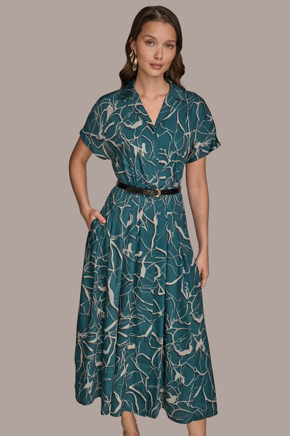 SHORT SLEEVE FLORAL MIDI SHIRT DRESS - HUDSON