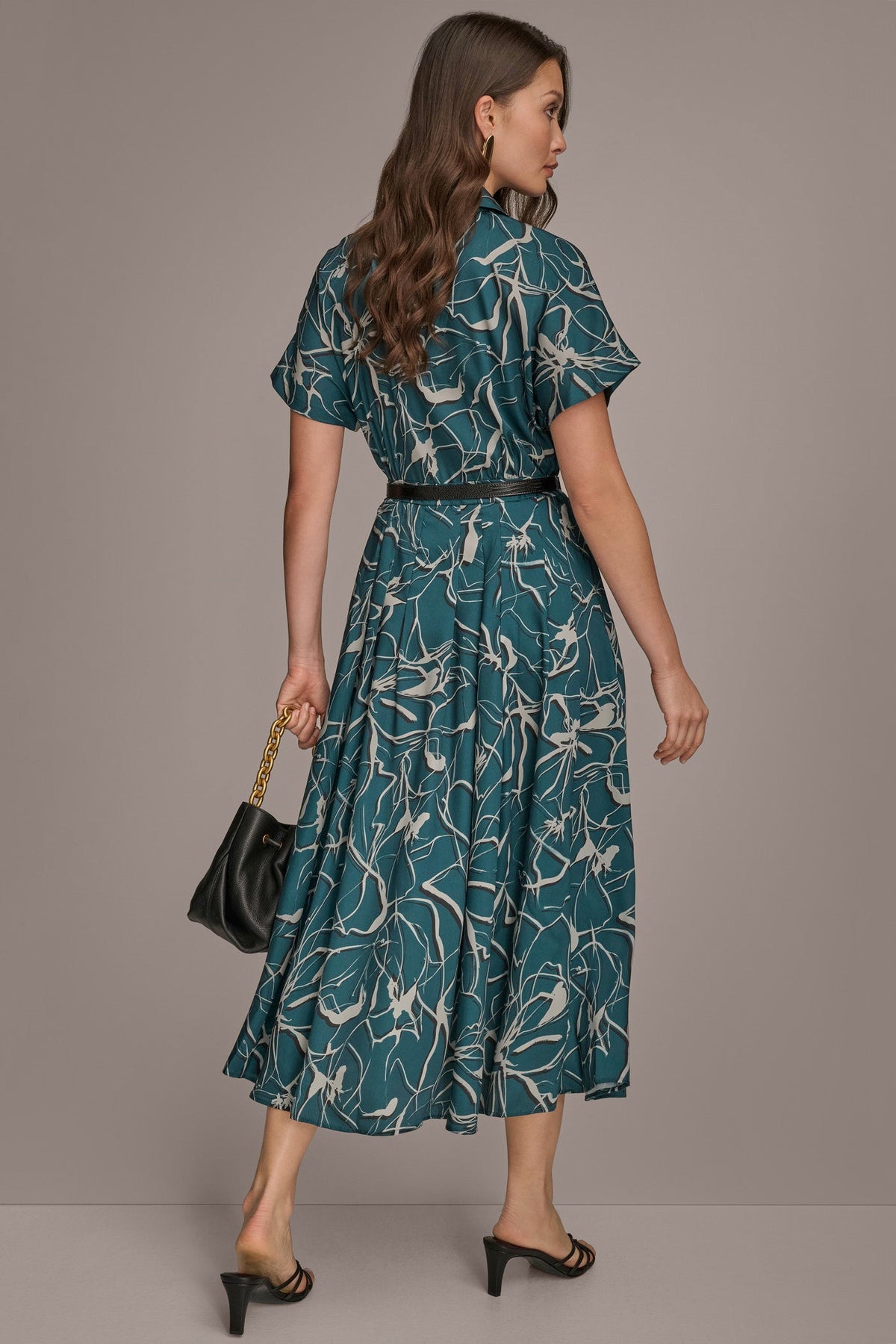 SHORT SLEEVE FLORAL MIDI SHIRT DRESS - HUDSON