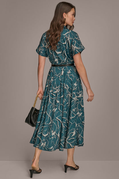 SHORT SLEEVE FLORAL MIDI SHIRT DRESS - HUDSON
