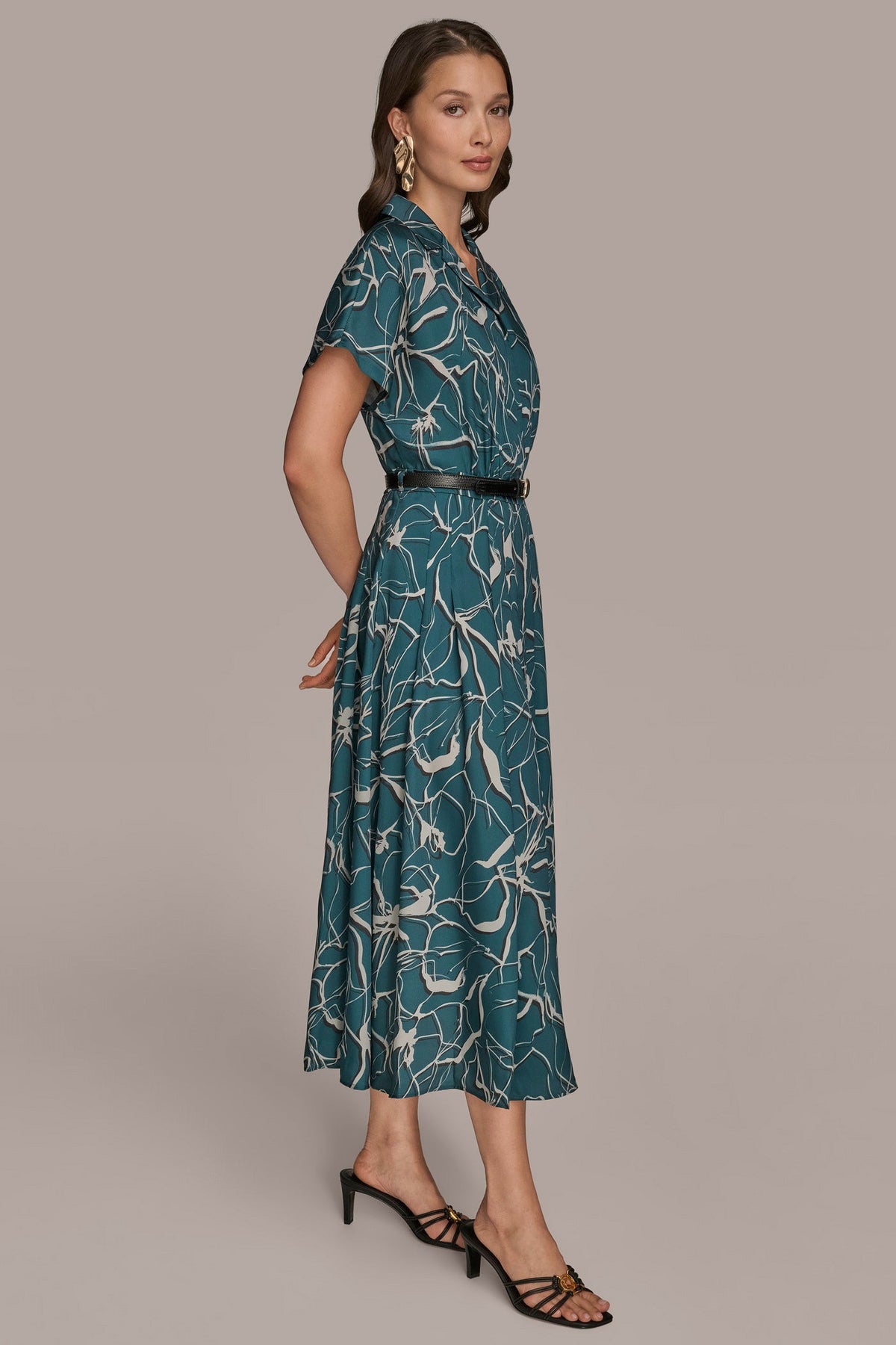 SHORT SLEEVE FLORAL MIDI SHIRT DRESS - HUDSON